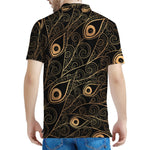 Black And Gold Peacock Feather Print Men's Polo Shirt