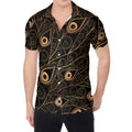 Black And Gold Peacock Feather Print Men's Shirt