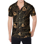 Black And Gold Peacock Feather Print Men's Shirt