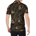 Black And Gold Peacock Feather Print Men's Shirt