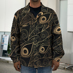 Black And Gold Peacock Feather Print Men's Shirt Jacket