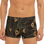 Black And Gold Peacock Feather Print Men's Short Boxer Briefs