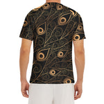 Black And Gold Peacock Feather Print Men's Short Sleeve Rash Guard