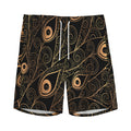 Black And Gold Peacock Feather Print Men's Athletic Shorts