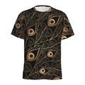 Black And Gold Peacock Feather Print Men's Athletic T-Shirt