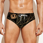 Black And Gold Peacock Feather Print Men's Swim Briefs