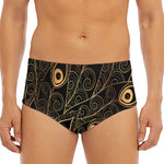 Black And Gold Peacock Feather Print Men's Triangle Swim Briefs