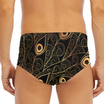 Black And Gold Peacock Feather Print Men's Triangle Swim Briefs