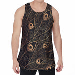 Black And Gold Peacock Feather Print Men's Velvet Tank Top