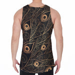 Black And Gold Peacock Feather Print Men's Velvet Tank Top