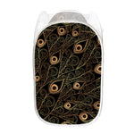 Black And Gold Peacock Feather Print Mesh Laundry Hamper