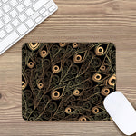 Black And Gold Peacock Feather Print Mouse Pad