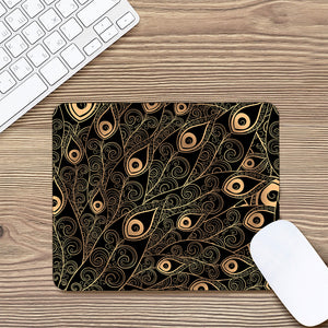 Black And Gold Peacock Feather Print Mouse Pad