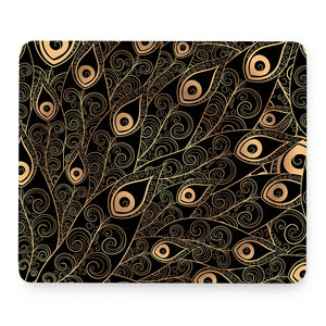 Black And Gold Peacock Feather Print Mouse Pad