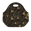 Black And Gold Peacock Feather Print Neoprene Lunch Bag