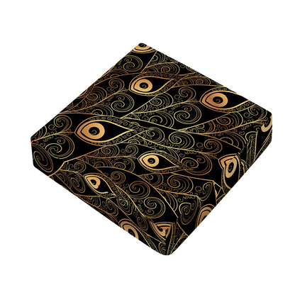 Black And Gold Peacock Feather Print Outdoor Seat Cushion Cover