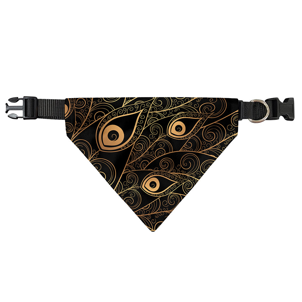 Black And Gold Peacock Feather Print Over The Collar Dog Bandana