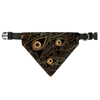 Black And Gold Peacock Feather Print Over The Collar Dog Bandana