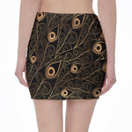Black And Gold Peacock Feather Print Pencil Mini Skirt