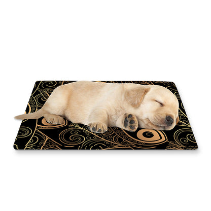Black And Gold Peacock Feather Print Pet Cooling Mat Cover