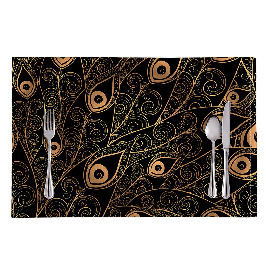 Black And Gold Peacock Feather Print Placemat