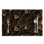 Black And Gold Peacock Feather Print Placemat