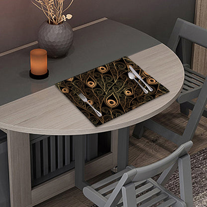 Black And Gold Peacock Feather Print Placemat