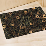 Black And Gold Peacock Feather Print Polyester Doormat