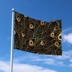 Black And Gold Peacock Feather Print Polyester Flag
