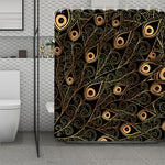 Black And Gold Peacock Feather Print Polyester Shower Curtain