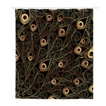 Black And Gold Peacock Feather Print Polyester Shower Curtain