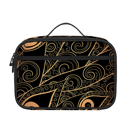 Black And Gold Peacock Feather Print Portable Lunch Bag