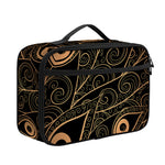 Black And Gold Peacock Feather Print Portable Lunch Bag