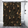 Black And Gold Peacock Feather Print Premium Shower Curtain