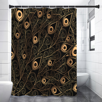 Black And Gold Peacock Feather Print Premium Shower Curtain