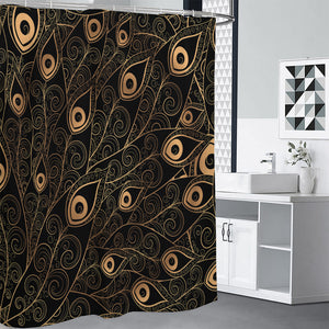 Black And Gold Peacock Feather Print Premium Shower Curtain