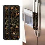 Black And Gold Peacock Feather Print Refrigerator Handle Covers
