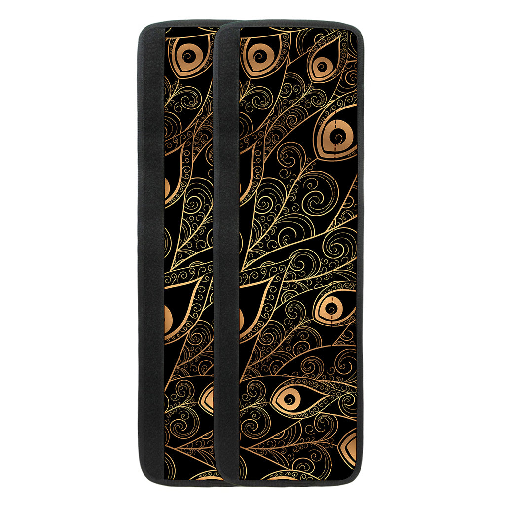 Black And Gold Peacock Feather Print Refrigerator Handle Covers