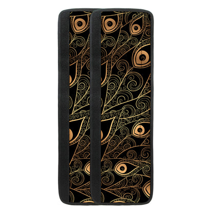 Black And Gold Peacock Feather Print Refrigerator Handle Covers