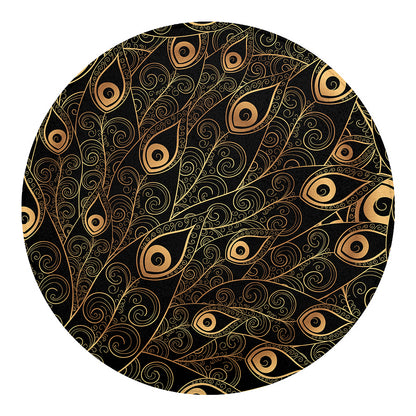 Black And Gold Peacock Feather Print Round Blanket