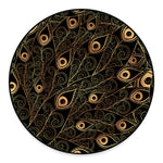 Black And Gold Peacock Feather Print Round Floor Mat