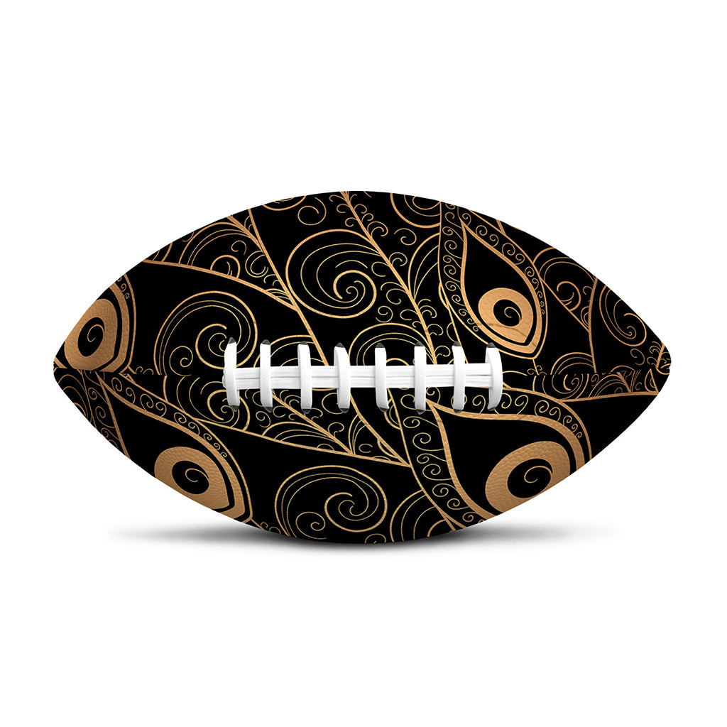Black And Gold Peacock Feather Print Rugby Ball