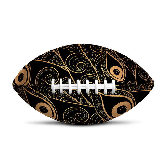 Black And Gold Peacock Feather Print Rugby Ball