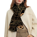 Black And Gold Peacock Feather Print Scarf