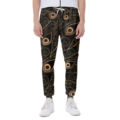 Black And Gold Peacock Feather Print Scuba Joggers