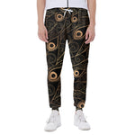 Black And Gold Peacock Feather Print Scuba Joggers