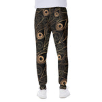 Black And Gold Peacock Feather Print Scuba Joggers