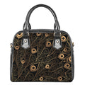 Black And Gold Peacock Feather Print Shoulder Handbag
