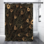 Black And Gold Peacock Feather Print Shower Curtain