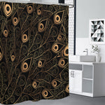 Black And Gold Peacock Feather Print Shower Curtain